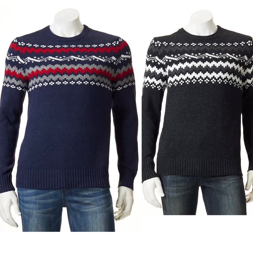 🆕 2 Mens Fairisle Winter Themed Sweaters - Size L - $25 for both